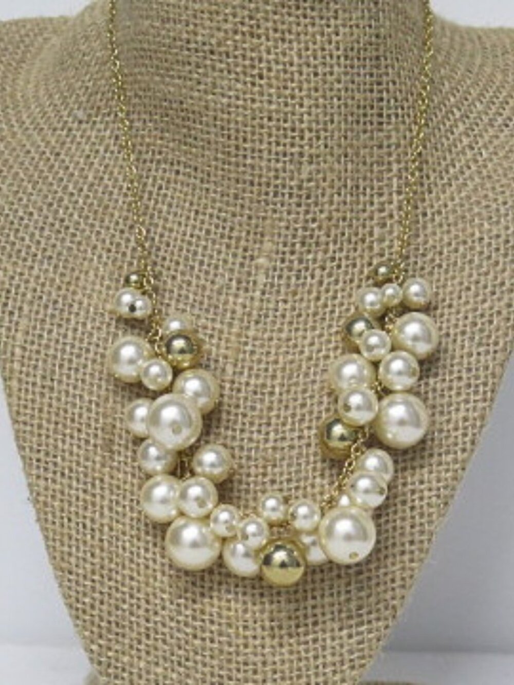 Worthington Faux Pearl Statement Necklace Gold Tone Cluster Beaded Necklace